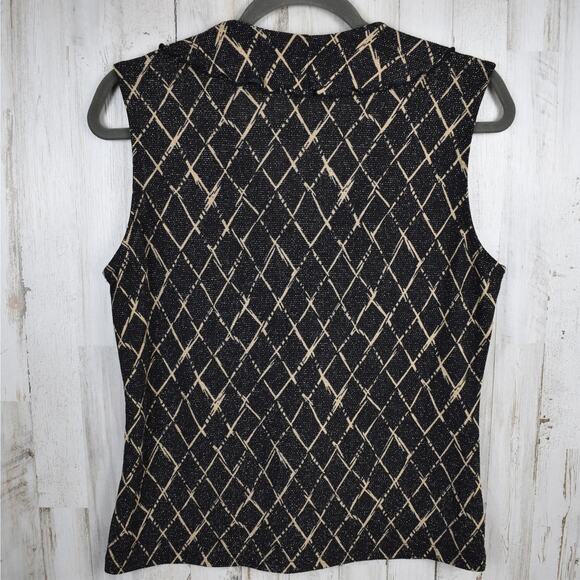 Y2K vintage black/beige ruffle sleeveless tank top blouse shirt size medium USA - Picture 6 of 6